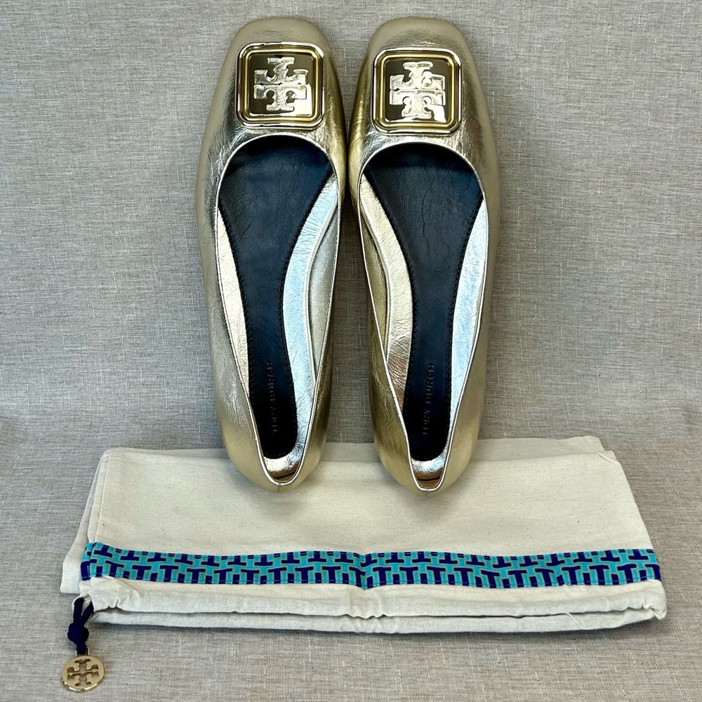 Tory Burch Georgia Ballet Flats – Spark Gold Metallic Leather, Size 9